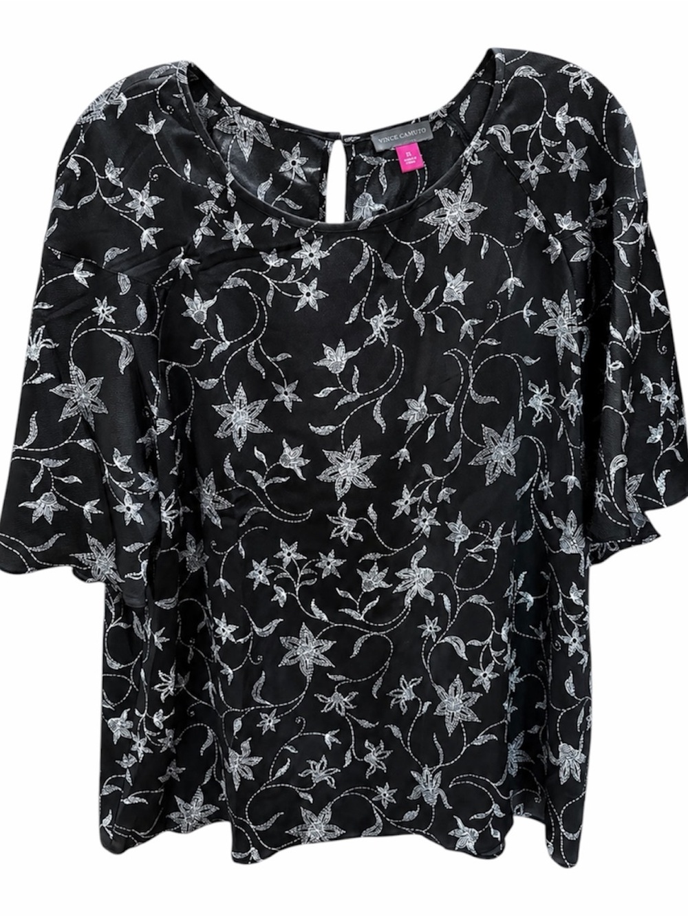 Vince Camuto Black Floral Short-Sleeve Blouse
